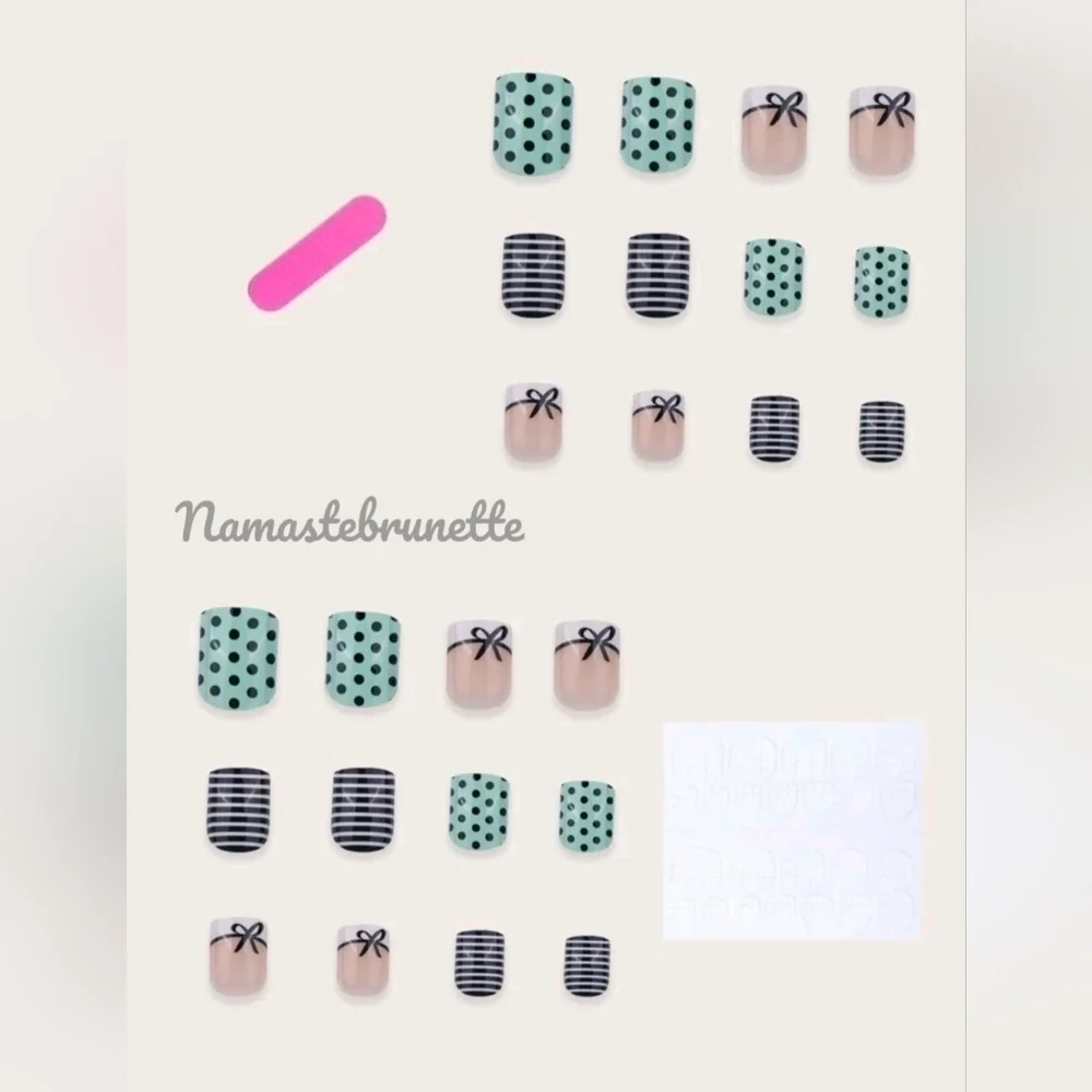 2/$16 Bow French Manicure  Press On Nails